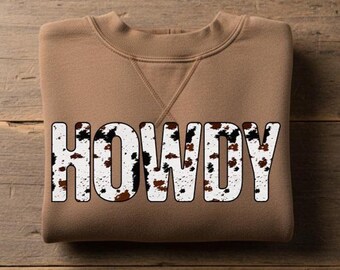Howdy PNG JPG | Cow Print Western Sublimation Graphic | Cowgirl png | Country Shirt Design | Rodeo PNG