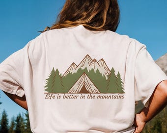 Life is better in the mountains png, Nature Png, Forest Png, River Landscape png, Hiking png, Retro Camping png jpg