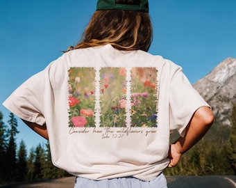Considera come crescono i fiori selvatici png, Vintage Wildflower Christian Png, Versetto della Bibbia Png, Floral Christian Boho Png, Luca 12:27 png jpg