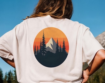 Oval Sunset Mountain Landscape png, Mountain Landscape Png, Nature Png, Forest Png, Hiking png, Camping png jpg