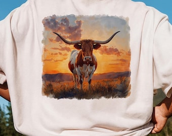 Western Cow PNG JPG | Longhorn Brushstroke Western Sublimation Graphic | Cowgirl png | Country Shirt Design | Rodeo PNG