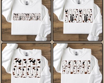 Cow Print Grandma PNG JPG Bundle | Western Sublimation Graphic | Mothers Day Gift Shirt Design | Mimi, Gigi, Nana, Grandmother Png