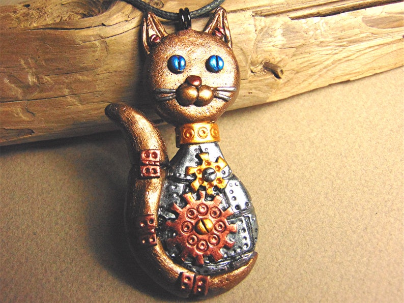 polymer clay steampunk cat