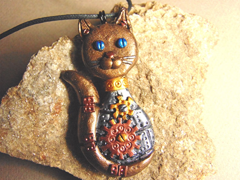 polymer clay steampunk cat