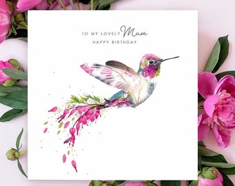 Mum Happy Birthday Card - Lovely Mum Hummingbird, Floral Design