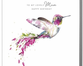 Happy Birthday Mum Card, Hummingbird Birthday Card for Mum, Floral Birthday Card, Special Mum Greeting Card, Luxury Birthday Card UK