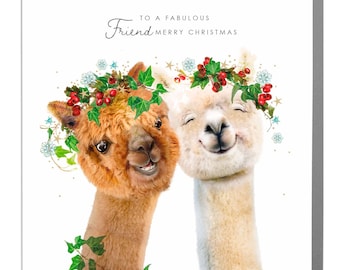 Christmas Card Featuring Happy Alpacas Design for a Friend