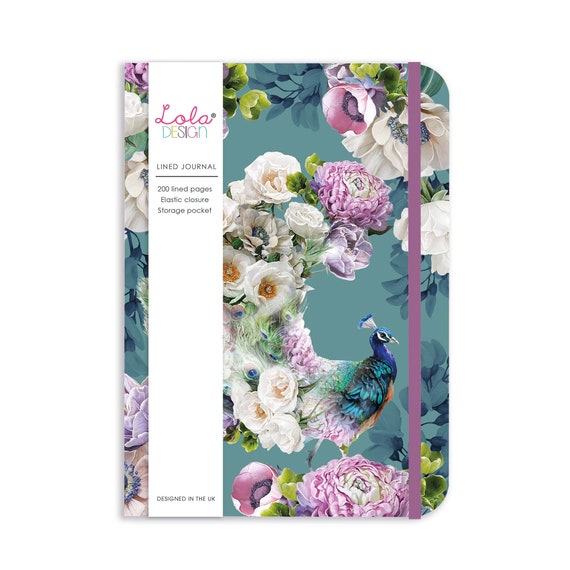 Peacock Journal with Elastic Closure, Hardback Notebook Featuring 200 Lined Pages