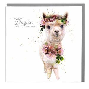 Tarjeta linda de alpaca de feliz cumpleaños para hija