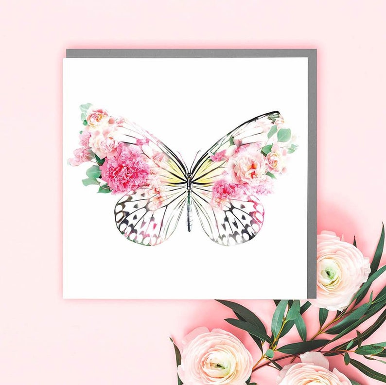 Pink Butterfly Blank Art Greeting Card - Etsy