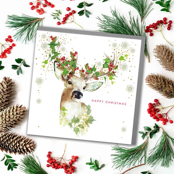Stag Happy Christmas Holiday greeting Card