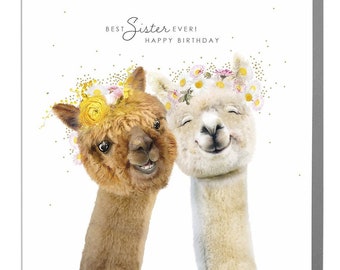 Best Sister Alpacas cute birthday card by Lola Design