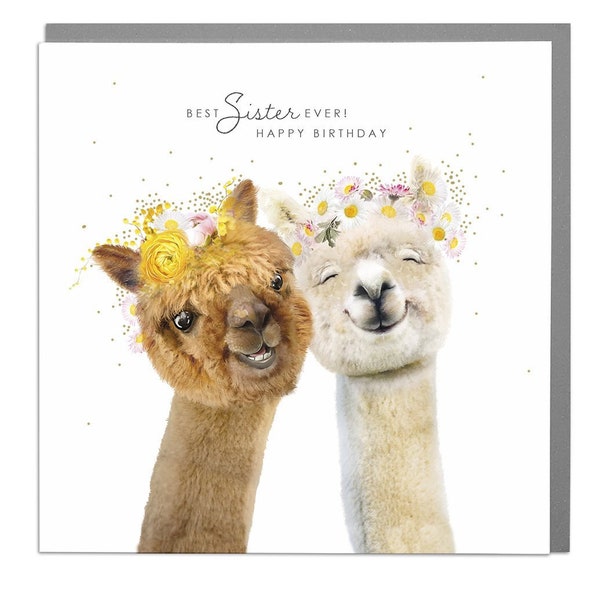 Tarjeta de cumpleaños linda de Best Sister Alpacas de Lola Design