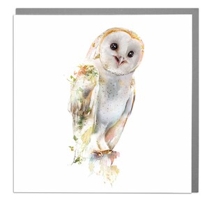 Cartão de felicitações artístico de coruja de celeiro - vida selvagem britânica, cartão de aniversário, cartão de observador de pássaros