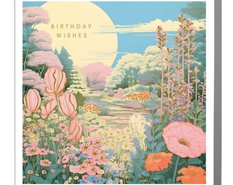Summer Birthday Card with Floral Garden Illustration by Lola Design