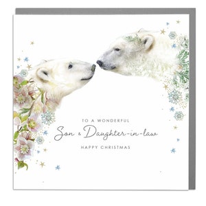 Küssende Eisbären-Sohn und Schwiegertochter Weihnachtskarte von Lola Design