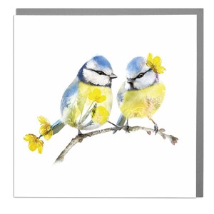 Carte de voeux artistique vierge Deux mésanges bleues par Lola Design