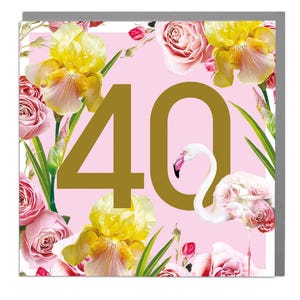 Idade 40 - Cartão de felicitações Flamingo por Lola Design
