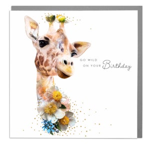 Happy Birthday Botanische Giraffe Wenskaart - Elegant en grillig ontwerp met Giraffe en Botanicals