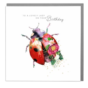 Feliz cumpleaños encantadora dama, tarjeta Ladybird de Lola Design