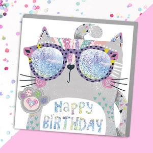 Tarjeta de cumpleaños de gato - tarjeta de cumpleaños de niñas - tarjeta de feliz cumpleaños - tarjetas para niñas - tarjeta de saludos linda