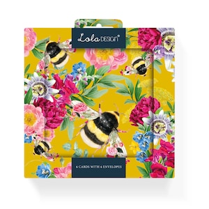 Lot de six cartes de correspondance vierges moutarde motif abeille