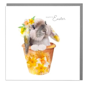 Fröhlicher Osterhase im Topf Karte von Lola Design
