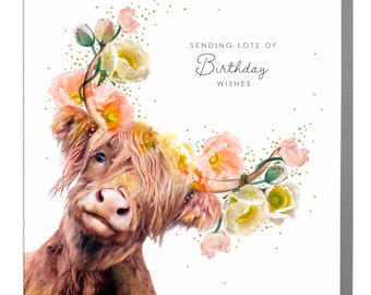 Scottish Highland Cow Birthday Greeting Card by Lola Design