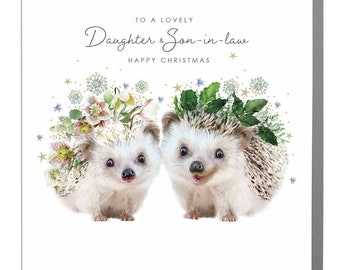 Hedgehogs Daughter, Son-In-Law Cute Christmas Holiday Card by Lola Design