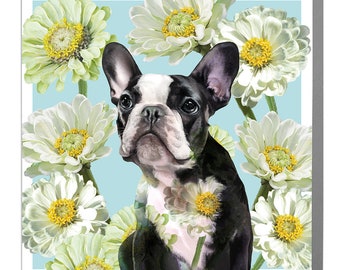 French Bulldog with White Daisies Blank ArtCard by Lola Design