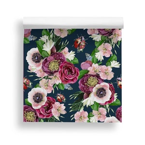 Wallpaper Mixed Ladybird botanical Dark Blue