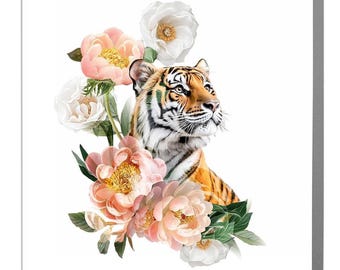 Tiger Art Card, with Floral Design