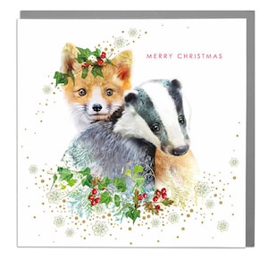 Badger & Fox Cute Wesołych Świąt Bożego Narodzenia Kartka z życzeniami