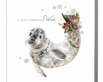 Cute Seal Christmas Greeting – Holiday Seal Art – Blank Inside