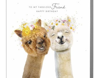 Birthday Card for Friend, Cute Alpaca Design