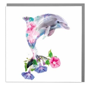 Carte de voeux artistique vierge dauphin - Carte d'anniversaire, Cartes de voeux artistiques