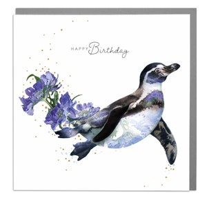 Carte Pingouin joyeux anniversaire nageant par Lola Design