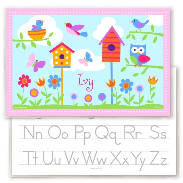 Kids Personalized Spring Bird Placemat for Kids, Laminated Placemat, Toddler Placemat, Made in USA