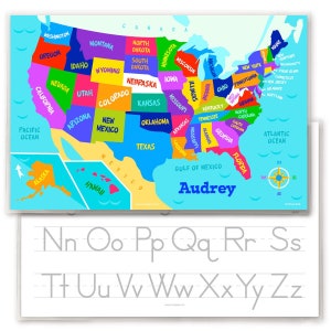 Personalized USA Map Placemat for Kids - Laminated Placemat