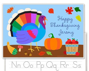 Personalized Thanksgiving Turkey Placemat for Kids: Alphabet Learning