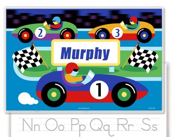 Kids Personalized Race Car Placemat, Vroom Placemat by Olive Kids, Laminated Placemat, Boys Placemat, Racing, Cars, Colorful