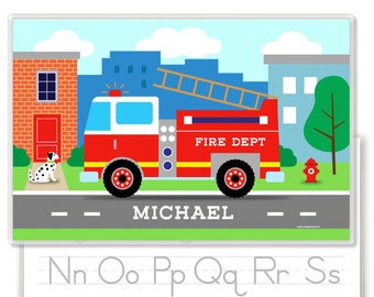 Firetruck Personalized Kids Placemat - Fire Truck Custom Placemat -  Laminated Placemat - Custom Gift for Kids