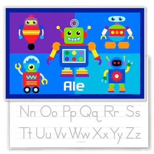 Personalized Robots Placemat for Kids, Placemat for Boys, Laminated Placemat, Made in USA