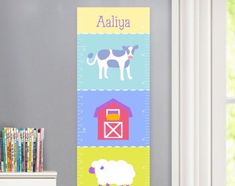 Kids Personalized Barnyard Canvas Growth Chart, Kids Bedroom Decor, Nursery Wall Decor