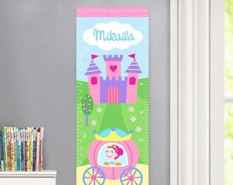 Kids Personalized Princess Canvas Growth Chart, Girls Bedroom Decor, Nursery Wall Decor