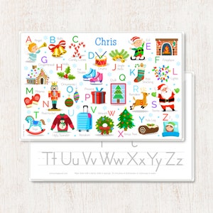 Christmas Alphabet Personalized Placemat for Kids, Laminated Christmas Place Mat, Cozy Kids Placemat, Made in USA