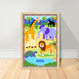 Kids Personalized Animal Art Print, Wild Animals Kids Room Poster, Jungle Nursery Decor, Custom Nursery Art