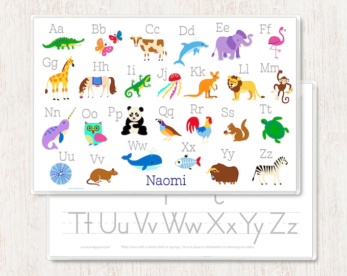 Personalized Animal Alphabet Placemat for Girl Personalized Kids