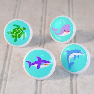 Kid&#39;s Ocean Animals Drawer Knobs, Ceramic Drawer Knobs, Decorative Knobs (Singles and Sets of 4), Kid&#39;s Bedroom Decor, Nursery Decor