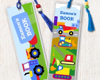 Under Construction Personalized Bookmark, Set of 2, Construction Site Bookmark set, Dump Truck bookmark, Bulldozer Bookmark, Boys bookmark